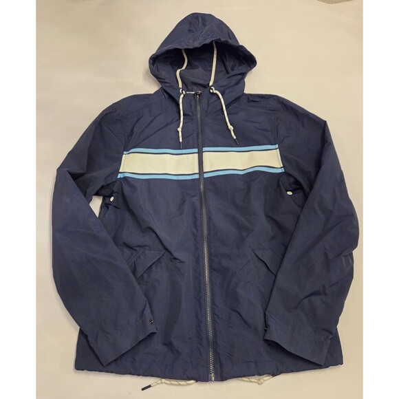 Faherty Other - Faherty Surf Stripe Packable Jacket Mens Small Navy Hooded Full Zip Boat Yacht